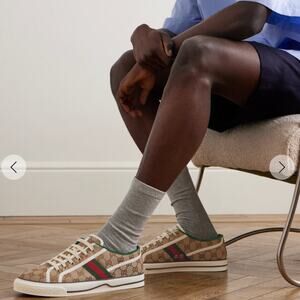 Gucci GG 1977 Tennis Sneakers Lace Up Beige Ebony Original Men Size 9/ 9.5